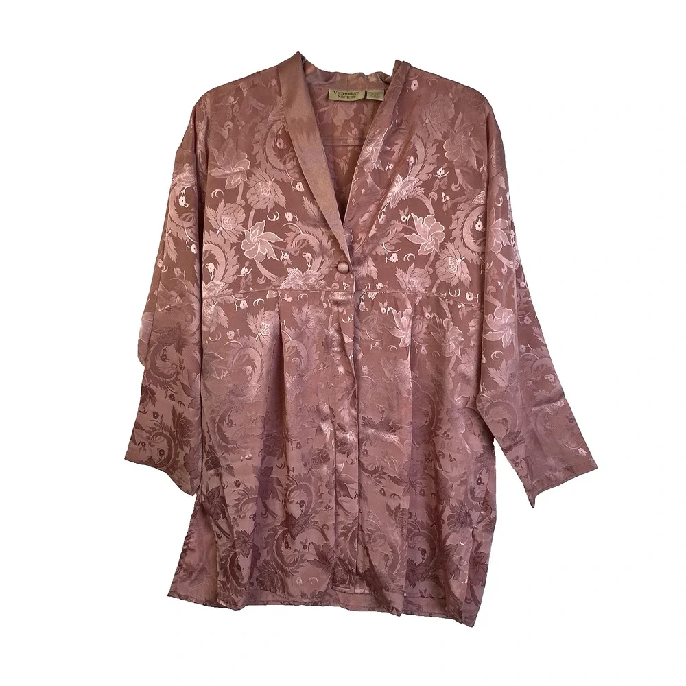 Victoria's Secret Gold Label Sleepwear Gown Women M / L Blush Pink Button Front